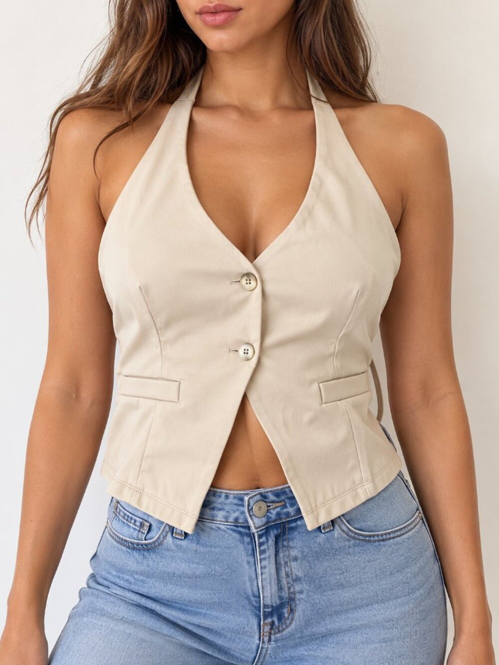 Cream Beige Halter Vest Top – Size Small